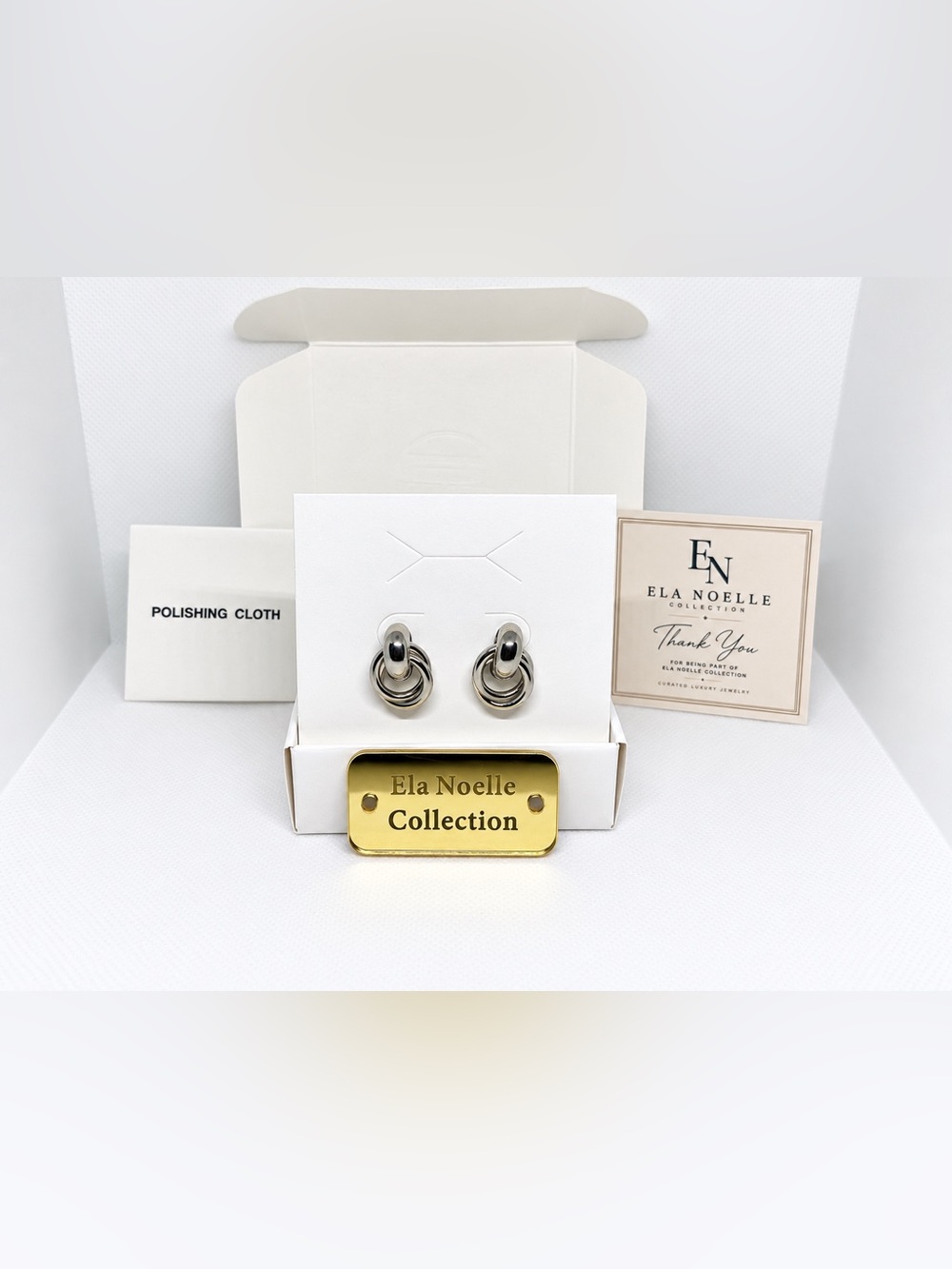 Ela Noelle Silver-Tone Smooth Double Ring Drop Earrings